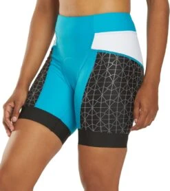 TYR Women's 6" Competitor Tri Short -Roxy Zone 5667087974568 turqgreywhite 5a