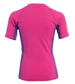 Youth Unisex S/S UPF 50+ Sport Fit Rash Guard 5 Youth Unisex S/S UPF 50+ Sport Fit Rash Guard -Roxy Zone 5672650866856 pinkpurple 3a