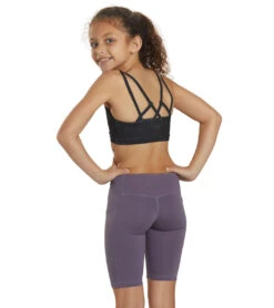 Girl Uphold Solid High Waisted Biker Shorts With Pocket -Roxy Zone 6763933991080 purpletaupe 3a