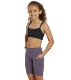 Girl Uphold Solid High Waisted Biker Shorts With Pocket -Roxy Zone 6763933991080 purpletaupe 4a