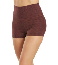 Uphold Cheetah High Waisted Hot Yoga Shorts 1" -Roxy Zone 6763934646440 burgundycheetah 5a