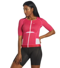 Louis Garneau Women's Sprint Short Sleeve Tri Jersey -Roxy Zone 7125196210344 darkpinkblack 4a