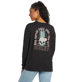 HURLEY Women's Bad Apples Grace Oversize Long Sleeve Tee -Roxy Zone 7471951282344 caviar 3a