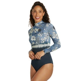 Rip Curl Women's Surf Treehouse Long Sleeve UPF 50 One Piece Swimsuit -Roxy Zone 7508547961000 navy 4a