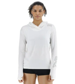 TYR Women's SunDefense Long Sleeve Hooded UPF 50+ Swim Shirt