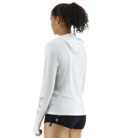 TYR Women's SunDefense Long Sleeve Hooded UPF 50+ Swim Shirt -Roxy Zone 7573286748328 white 5a