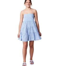 Girls' Cornflower Stripe Beach Dress (Little Kid, Big Kid) 6 Girls' Cornflower Stripe Beach Dress (Little Kid, Big Kid) -Roxy Zone 7601446682792 blue 3a