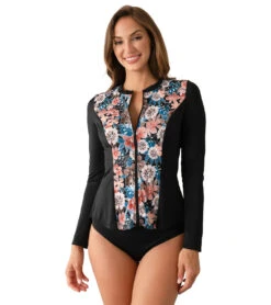 Women's Moon Shadow Zip Long Sleeve Swim Shirt -Roxy Zone 7710383112360 mocha 3a