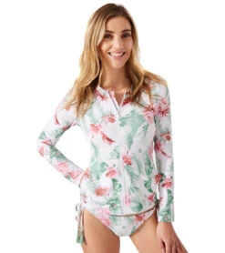 Tommy Bahama Breezy Botanical Long Sleeve Zip Rash Guard -Roxy Zone 7783536754856 white 3a